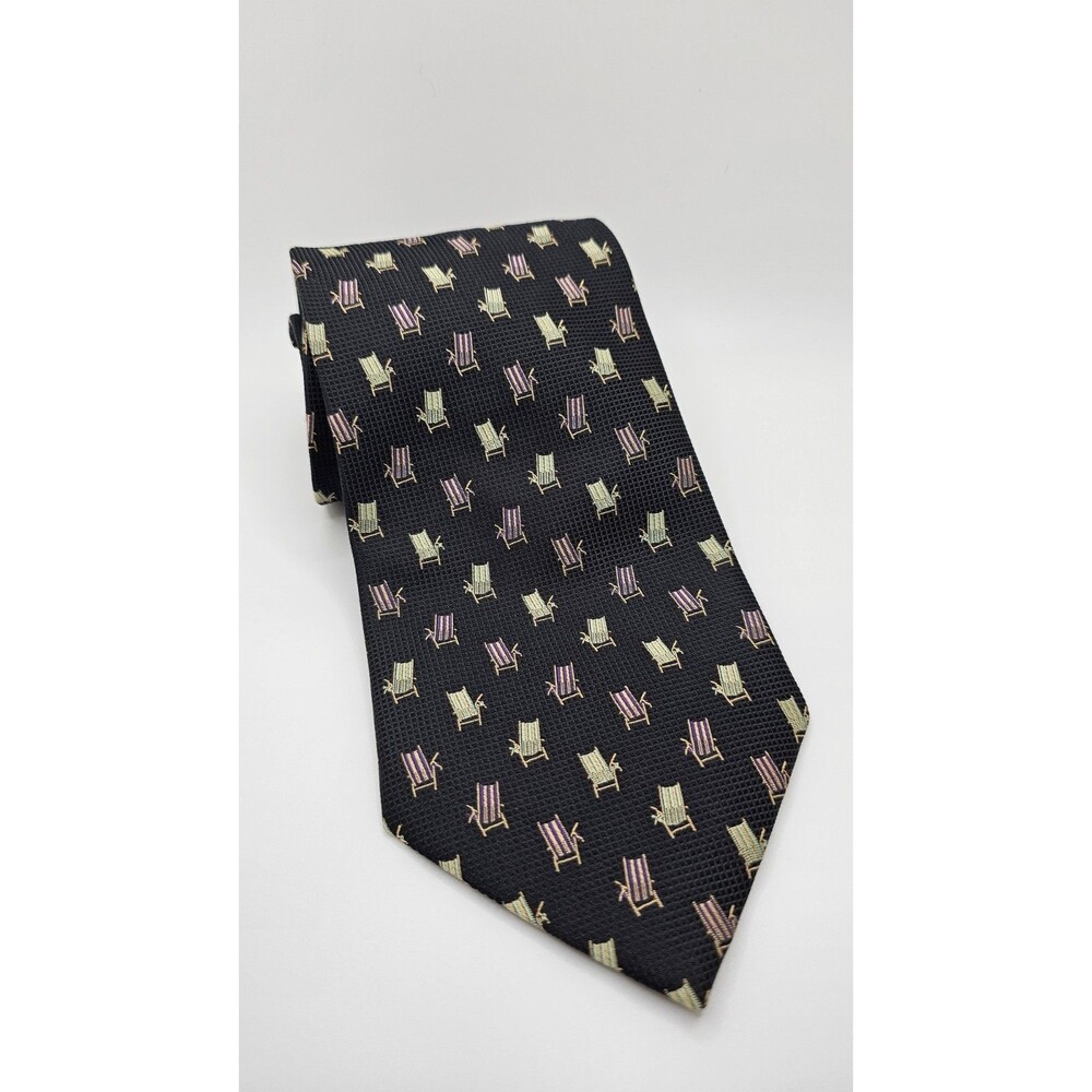 Tommy Bahama Off Island Tie 100% Silk Black Beach Chair Mens